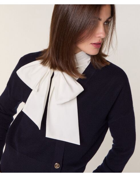 Gilet Ksenia 100% laine cache-coeur boutons bleu marine