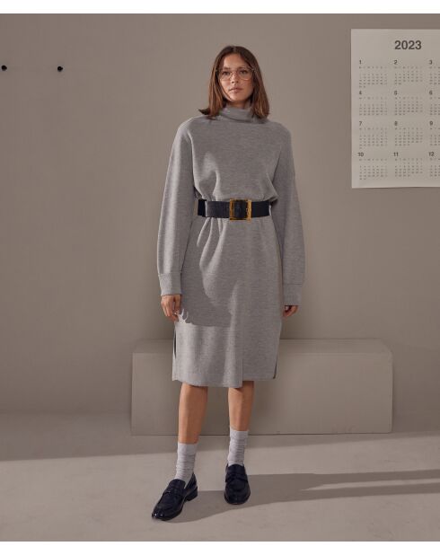 Robe Jasmine, droite, col roulé gris moyen