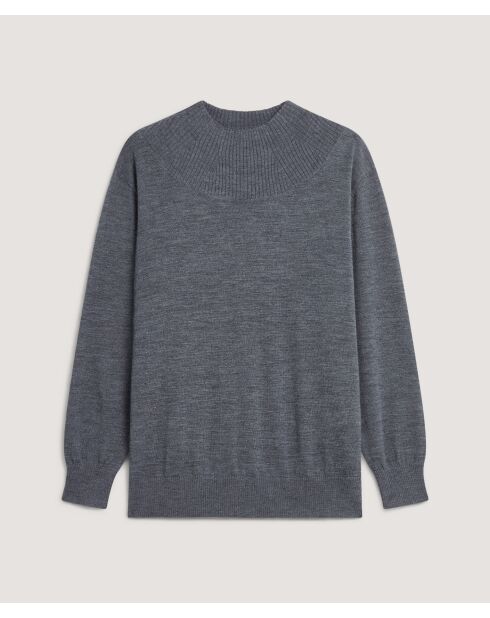 Pull Jeanne-Françoise 100% laine col montant Cotelé gris plomb