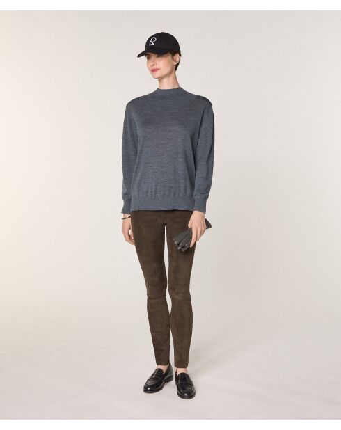 Pull Jeanne-Françoise 100% laine col montant Cotelé gris plomb