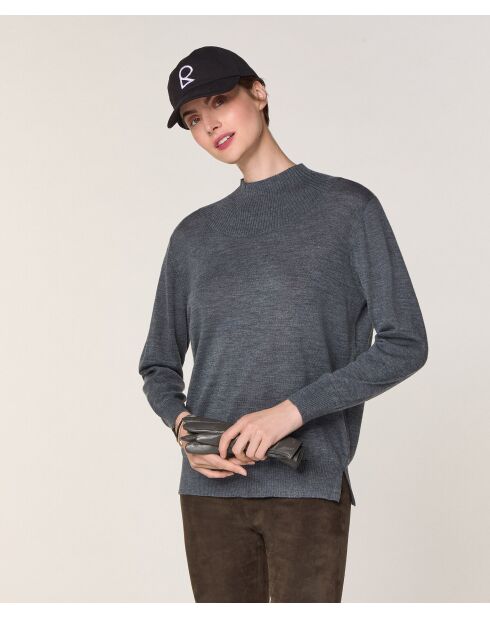Pull Jeanne-Françoise 100% laine col montant Cotelé gris plomb