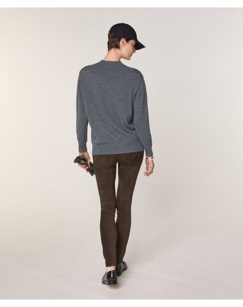 Pull Jeanne-Françoise 100% laine col montant Cotelé gris plomb
