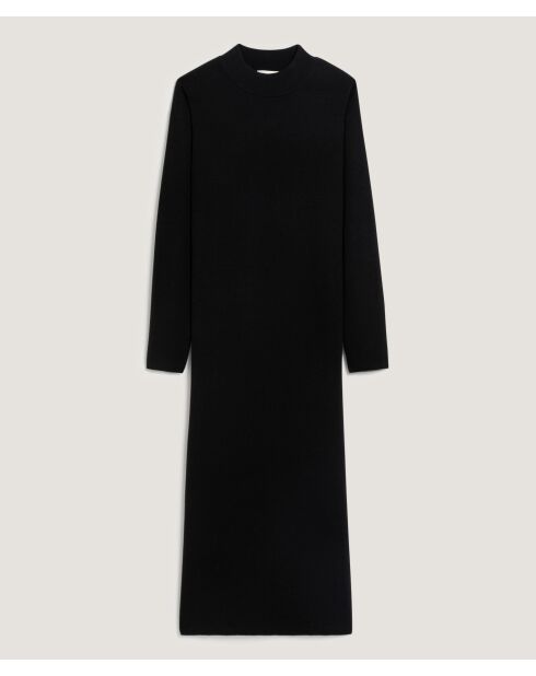 Robe droite Johanna en laine col montant noir