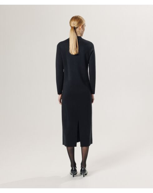 Robe droite Johanna en laine col montant noir