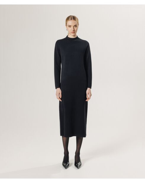 Robe droite Johanna en laine col montant noir