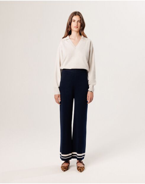 Pantalon Rania rayures inférieures bleu nuit