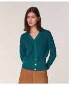 Gilet Carmen 100% laine cache-coeur boutons bleu pétrole