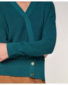 Gilet Carmen 100% laine cache-coeur boutons bleu pétrole