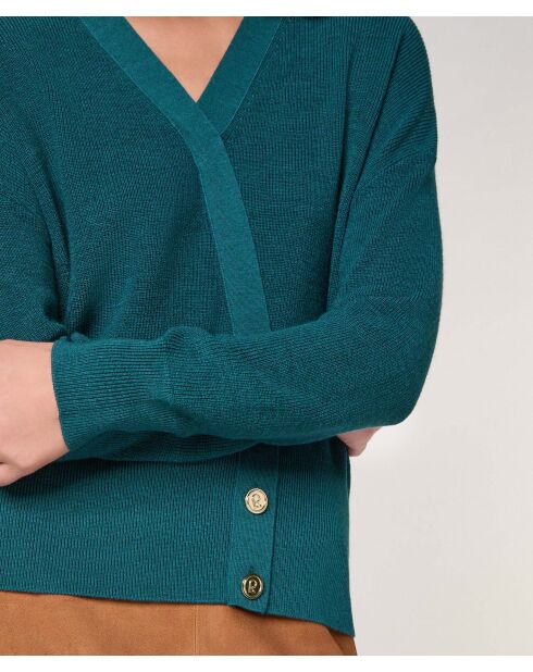 Gilet Carmen 100% laine cache-coeur boutons bleu pétrole