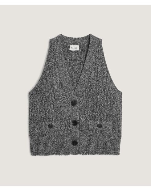 Gilet Esther en Laine & Cachemire boutonne col V sans manches gris chiné