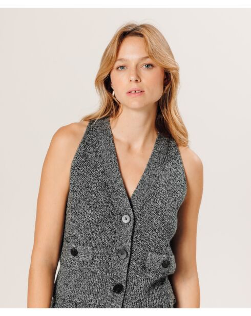 Gilet Esther en Laine & Cachemire boutonne col V sans manches gris chiné