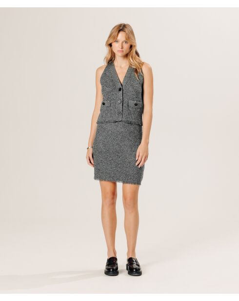 Gilet Esther en Laine & Cachemire boutonne col V sans manches gris chiné