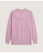 Pull Brunehilde 100% laine col montant côtelé rose bonbon