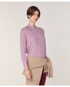 Pull Brunehilde 100% laine col montant côtelé rose bonbon