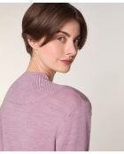 Pull Brunehilde 100% laine col montant côtelé rose bonbon