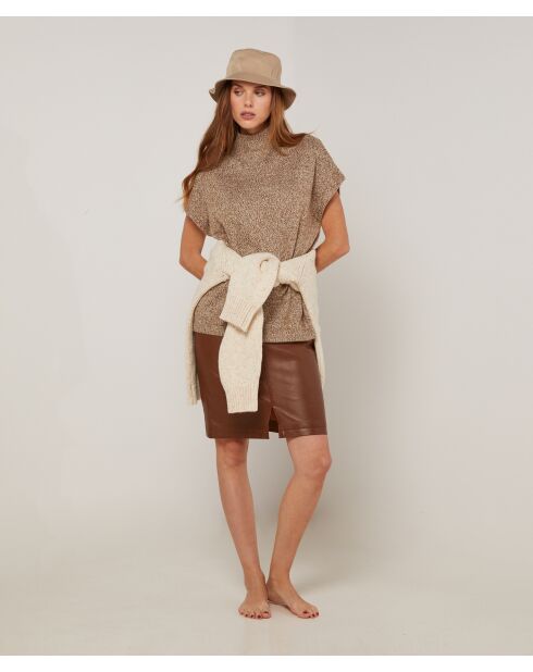 Pull Phoebe col roulé sans manches marron