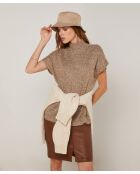 Pull Phoebe col roulé sans manches marron