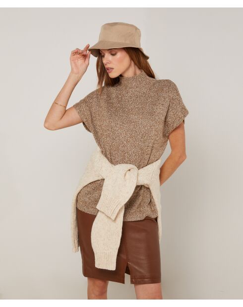 Pull Phoebe col roulé sans manches marron