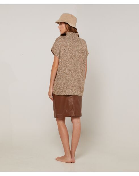 Pull Phoebe col roulé sans manches marron