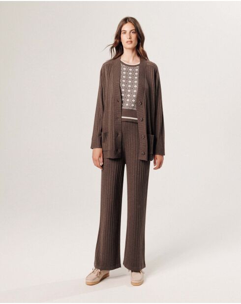 Gilet Anjelica en côtes marron havane