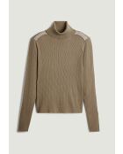 Pull Chantal-Marie col roulé motifs épaules marron camel