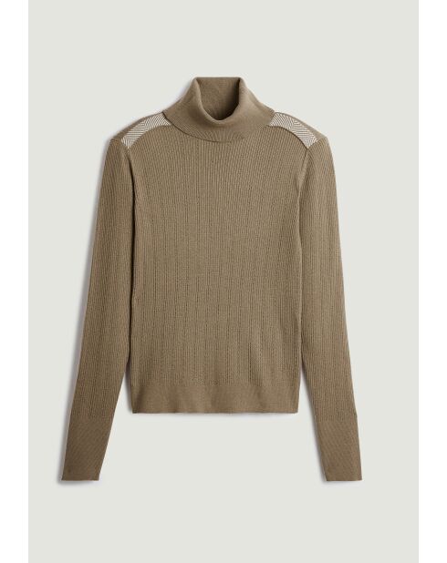 Pull Chantal-Marie col roulé motifs épaules marron camel