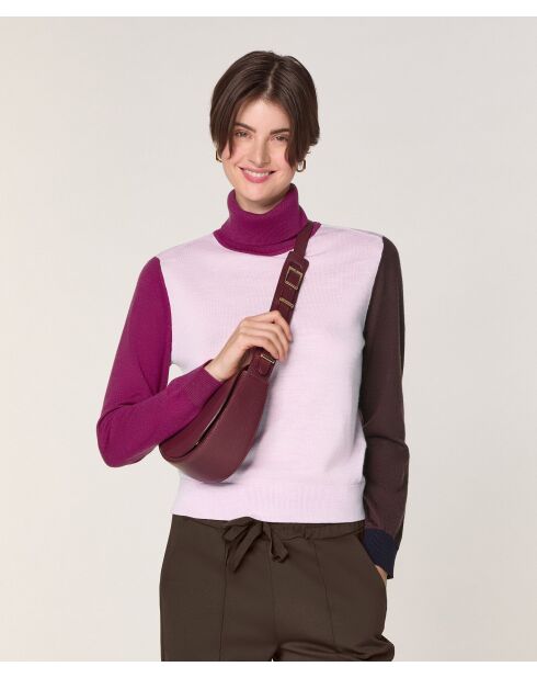 Pull Klarys 100% Laine col roulé multicolore rose pâle