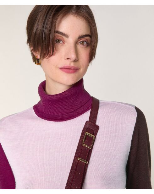 Pull Klarys 100% Laine col roulé multicolore rose pâle