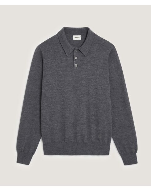Pull Guillaume 100% laine col polo gris foncé