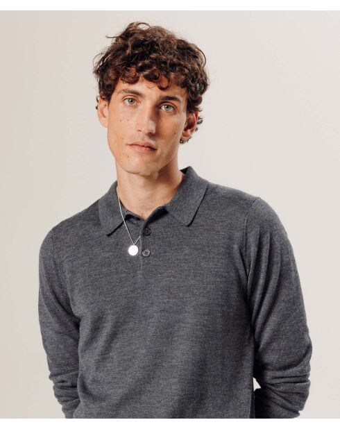 Pull Guillaume 100% laine col polo gris foncé