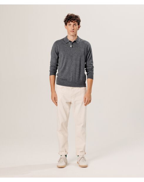 Pull Guillaume 100% laine col polo gris foncé