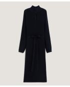 Robe longue Gwenaëlle 100% laine ceinture bleu marine