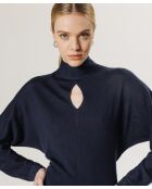 Robe longue Gwenaëlle 100% laine ceinture bleu marine