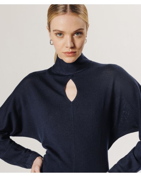 Robe longue Gwenaëlle 100% laine ceinture bleu marine