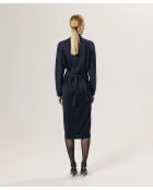 Robe longue Gwenaëlle 100% laine ceinture bleu marine