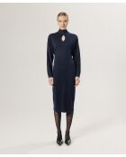 Robe longue Gwenaëlle 100% laine ceinture bleu marine