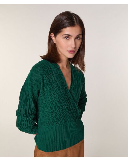 Pull Valentine 100% Laine Cache-Cœur vert anglais
