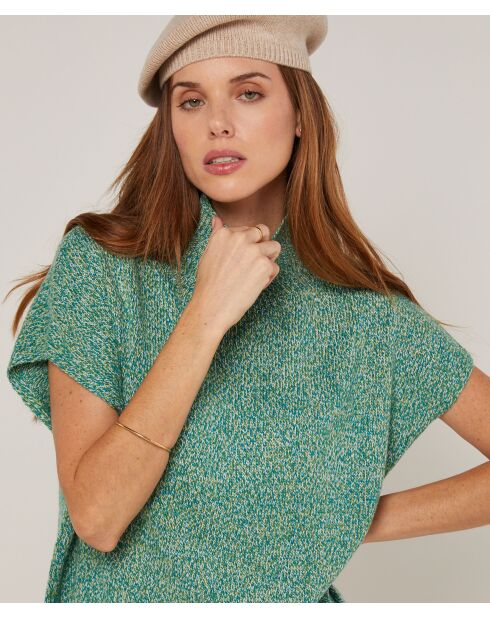 Pull Gaétane coll roulé sans manches vert