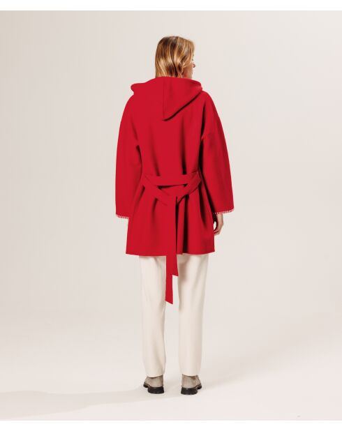 Manteau Beata 100% laine à capuche rouge
