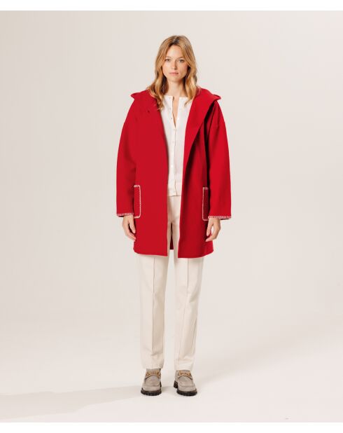 Manteau Beata 100% laine à capuche rouge