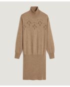 Robe Aliette ajourée 100% laine beige