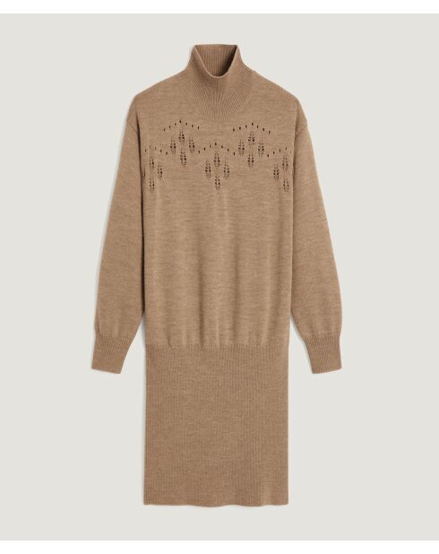 Robe Aliette ajourée 100% laine beige