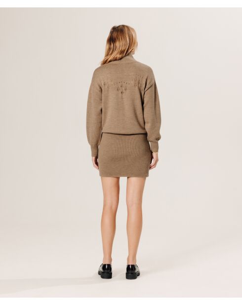 Robe Aliette ajourée 100% laine beige