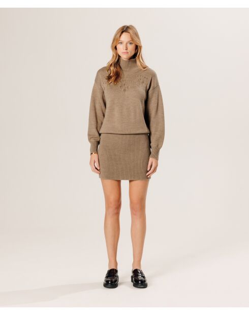 Robe Aliette ajourée 100% laine beige