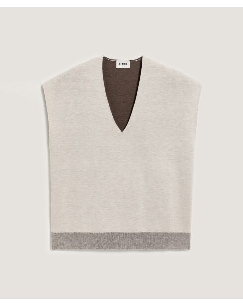 Pull Aurély manches courtes col V blanc écru