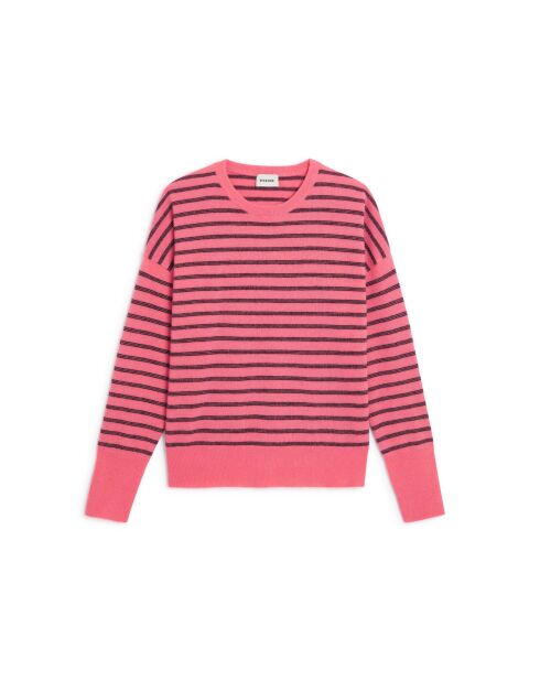 Pull Aliénor 100% Cachemire col rond, rayé orange corail