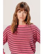 Pull Aliénor 100% Cachemire col rond, rayé orange corail