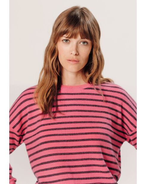 Pull Aliénor 100% Cachemire col rond, rayé orange corail