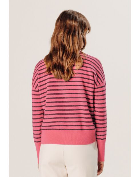 Pull Aliénor 100% Cachemire col rond, rayé orange corail