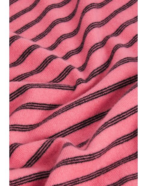 Pull Aliénor 100% Cachemire col rond, rayé orange corail